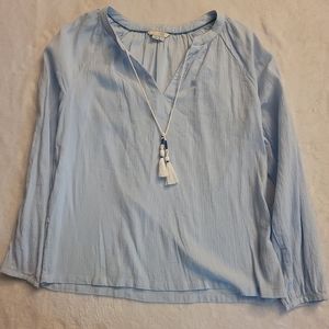 Boden Light Blue Long-Sleeve Peasant Blouse with Tassel